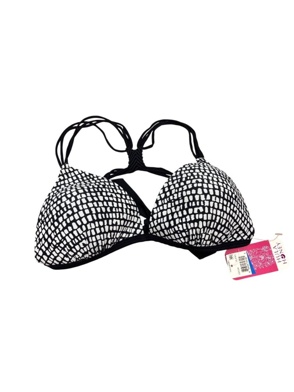 Hula Honey XL Black White Geometric Strappy Bikini Top Retro 90s Minimalism NWT
